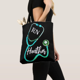 Bolsa Tote Enfermeira RN Teal Verde Estetoscópio Negro Minima