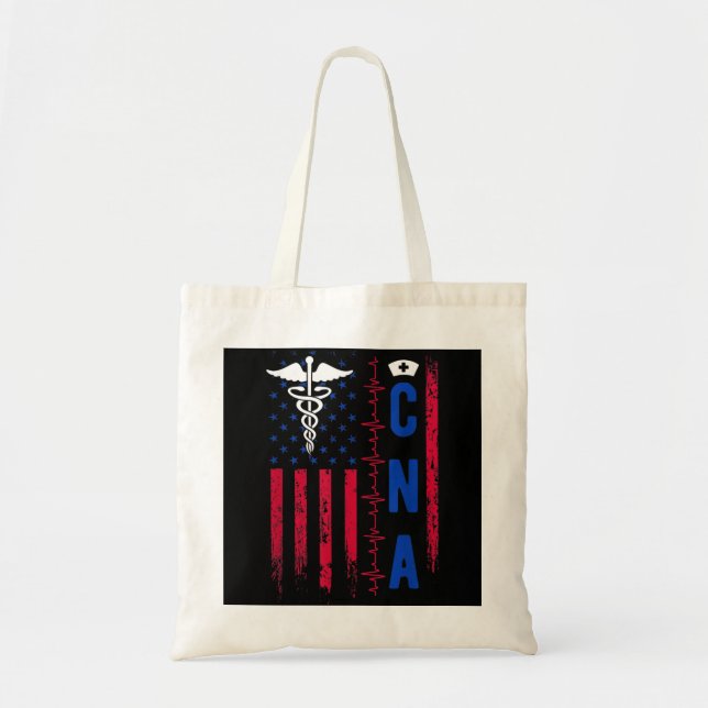 Bolsa Tote Enfermeiro CNA USA Flag Nursing Assistant Hos (Frente)