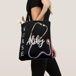 Bolsa Tote Enfermeiro Personalizado Estetoscópio Mínimo Preto