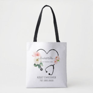 Bolsa Tote Enfermeiro Promocional Floral de Estetoscópio