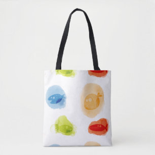 Bolsa Tote Engraçada Aquarela Peixes com fundo branco