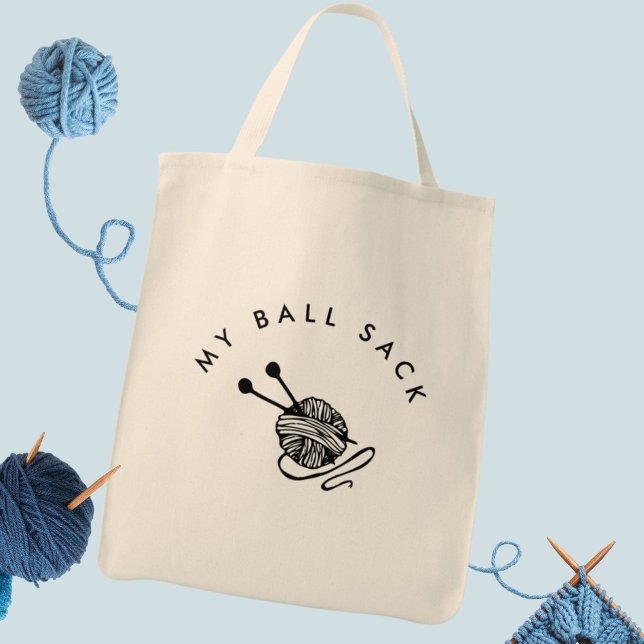 Bolsa Tote Engraçada Brincadeira Na Minha Bola Saca (knitting tote bag is a funny knitting gift for a knitter or crochet )