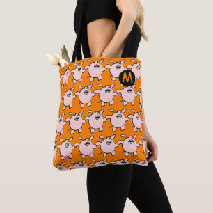 Bolsa Tote Engraçado 5 Cartoons Monograma de Porco Escolha a 