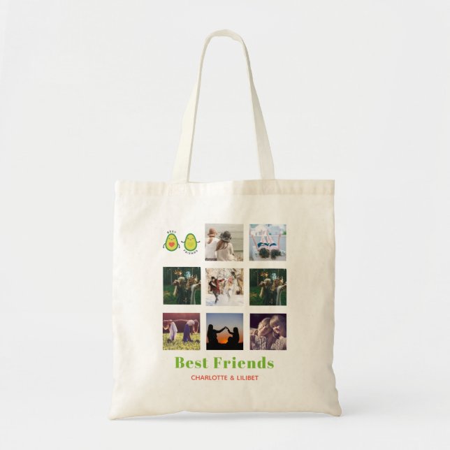 Bolsa Tote Engraçado BFF PHOTO COLLAGE Dif Personalizado AVOC (Frente)