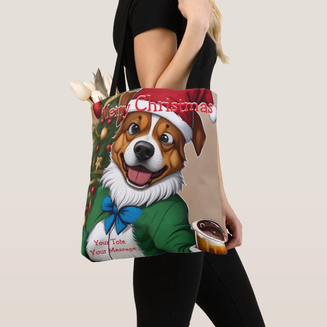 Bolsa Tote Engraçado Cachorro de Natal Festivo Saco (Close Up)