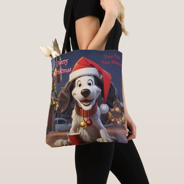 Bolsa Tote Engraçado Cachorro de Natal Festivo Saco (Close Up)
