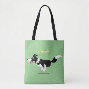 Bolsa Tote Engraçado Cão da Borda Collie executando desenho a