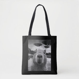 Bolsa Tote Engraçado Capybara Selfie com OVNIs esquisitos