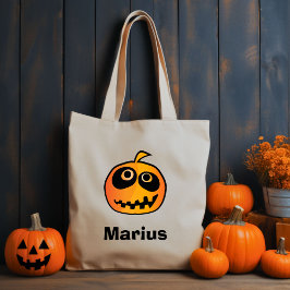 Bolsa Tote Engraçado Cartocado Laranja Halloween Pumpkin Face