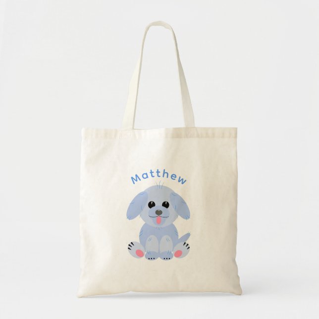 Bolsa Tote Engraçado Cartoon Cachorro Azul Pastel Personaliza (Frente)