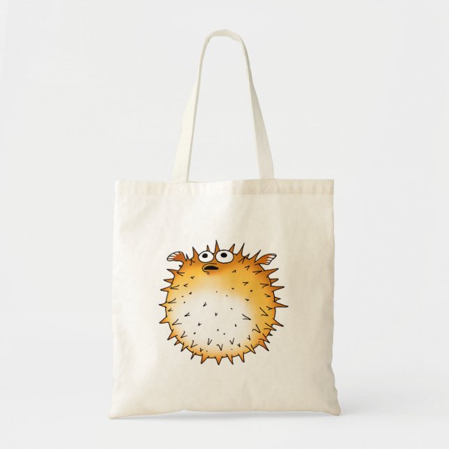 Bolsa Tote Engraçado Cartoon Puffer Fish Design (Frente)