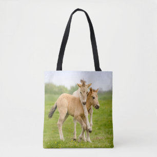 Bolsa Tote Engraçado Cavalo Selvagem Konik Foals Brincando -