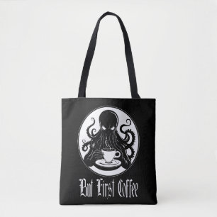Bolsa Tote Engraçado Cthulhu - Mas Primeiro Café