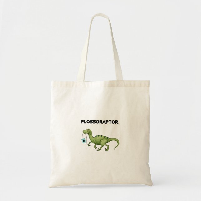 Bolsa Tote Engraçado dental da higiene de Flossoraptor de (Frente)