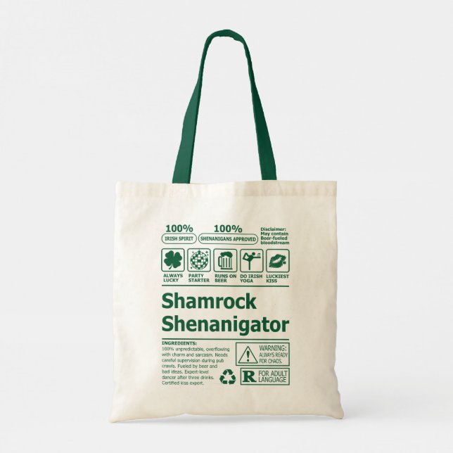 Bolsa Tote Engraçado Dia de São Patrício irlandês Shamrock (Verso)