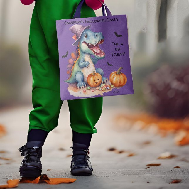 Bolsa Tote Engraçado Dinossaur Halloween Candy (Criador carregado)