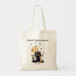 Bolsa Tote Engraçado Fantasma Ghost Kitten Halloween Trick ou