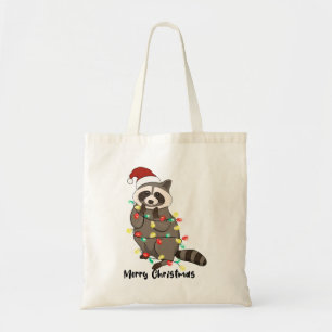 Bolsa Tote Engraçado Feliz Natal Racoon