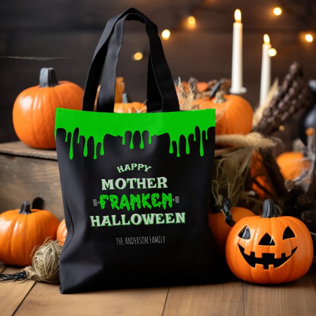Bolsa Tote Engraçado Frankenstein Feliz Mãe Franken Halloween (Funny Frankenstein Happy Mother Franken Halloween Tote Bag
)