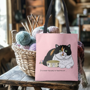 Bolsa Tote Engraçado Gato Malhado Mimado Alimente Gato Rosa
