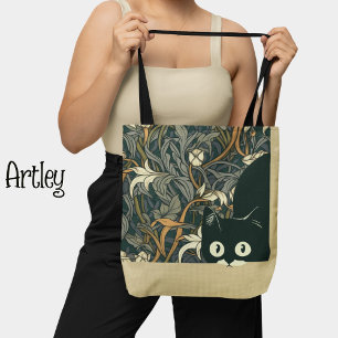 Bolsa Tote Engraçado Gato Vintage estilo Art Nouveau