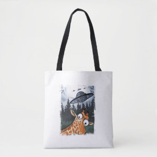 Bolsa Tote Engraçado Giraffe UFO Zoo Animal Esquisito Memória
