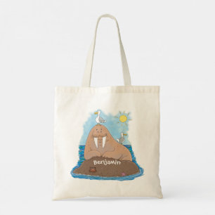 Bolsa Tote Engraçado ilustração do desenho animado de morsa f