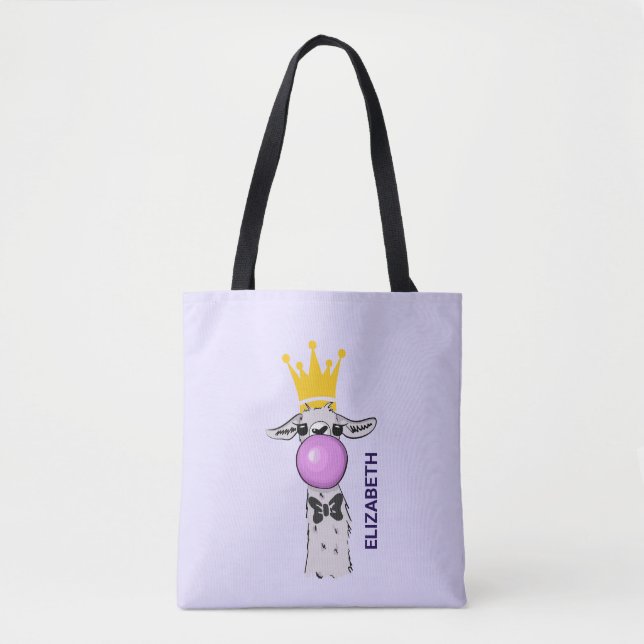 Bolsa Tote Engraçado Ilustração do Llama soprando uma bolha r (Frente)