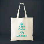 Bolsa Tote Engraçado Mantenha Calma, saco de toalha de casame<br><div class="desc">Bonita bolsa de tote de casamento "Mantenha Calma" para dama de honra, noiva, mãe da noiva, florista etc. Saco de tota Elegante azul Turquesa Manter Calmo | Texto personalizável. Outros exemplos engraçados de keepcalmandcarryon: Mantenha calma e me ame. Mantenha a calma e fique preso. Fique calmo e festeje. Personalize e...</div>