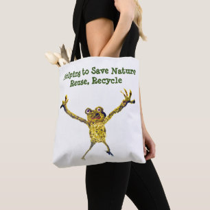 Bolsa Tote Engraçado Mensagem de Reciclar de Animais