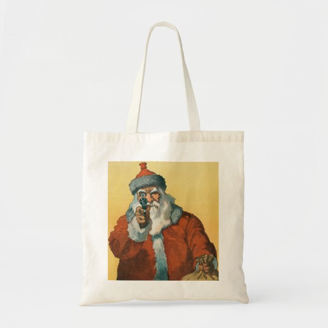 Bolsa Tote Engraçado Papai Noel com uma Arma de Natal (Frente)
