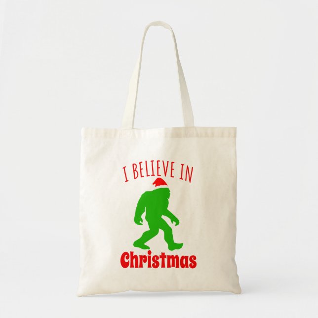Bolsa Tote Engraçado Pé Grande Eu Acredito No Natal (Frente)