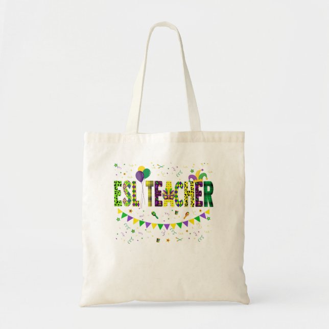 Bolsa Tote Engraçado Professora da ESL Mardi Gras Família Cor (Frente)