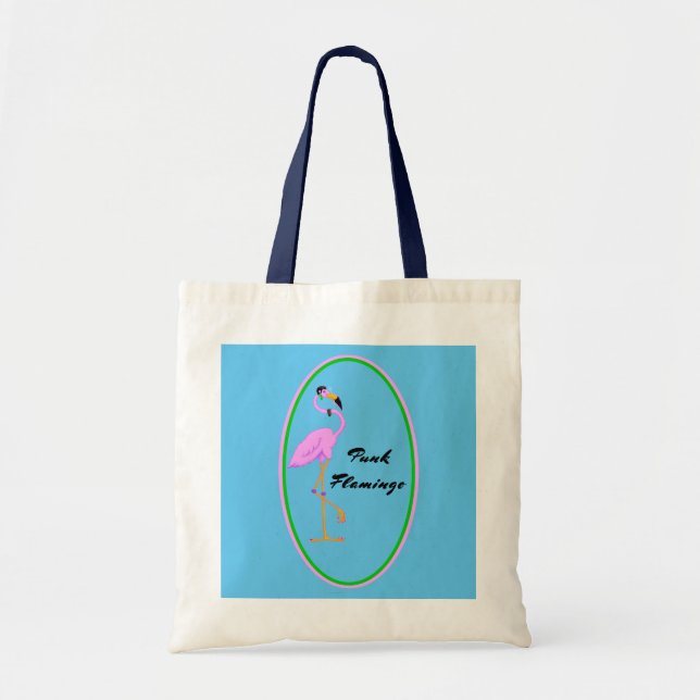 Bolsa Tote Engraçado Punk Rosa Flamingo no Teal (Frente)