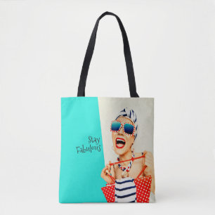 Bolsa Tote Engraçado Retro Fabulosa Senhora de Praia em Óculo