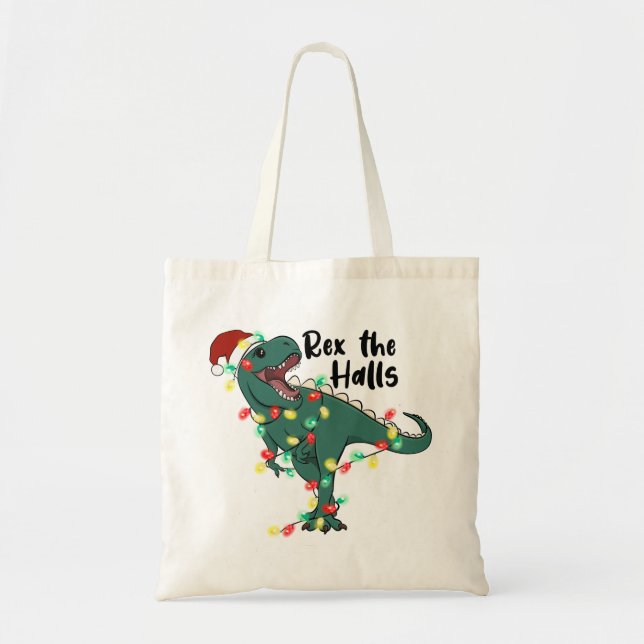 Bolsa Tote Engraçado Rex De Natal Os Halls T-rex (Frente)