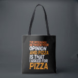 Bolsa Tote Engraçado Sarcasmo Humor que pedi para Pizza, não<br><div class="desc">A diferença entre sua opinião e pizza é que eu pedi pizza. Design engraçada e humorada para amante de pizza, amante de comida rápido. Essa mercadoria de vintagem e retrô é excelente de deixar que outros saibam se importar com seus próprios negócios. Perfeito para aqueles que trabalham numa pizzaria. presente...</div>