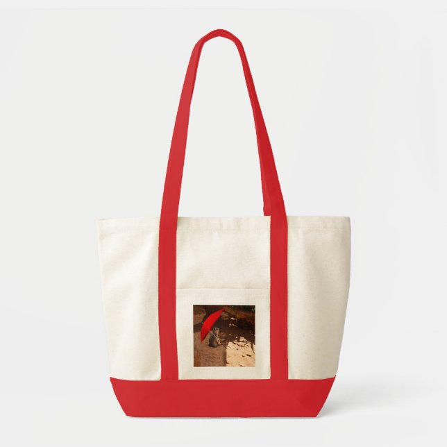 Bolsa Tote Engraçado Sun Smart Meerkat Sob Umbrella, (Frente)