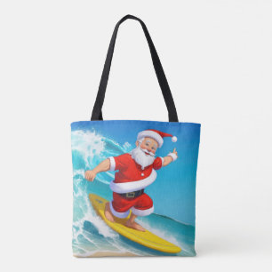 Bolsa Tote Engraçado Surfing Santa Claus