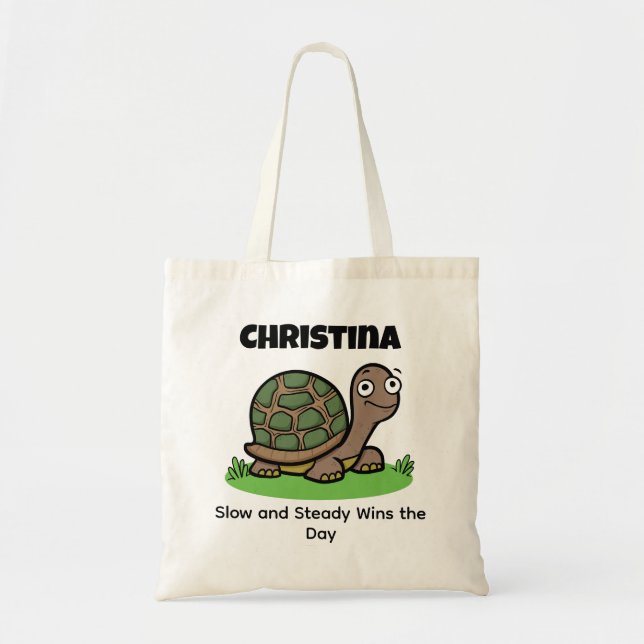 Bolsa Tote Engraçado Tortoise Lento E Personalizado Constante (Frente)