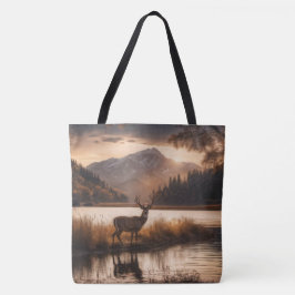 Bolsa Tote Enorme Deer em Corrida no Lago Montanha