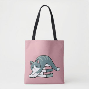 Bolsa Tote Enrolados com um Livro e um Gato - Leitura de Gato