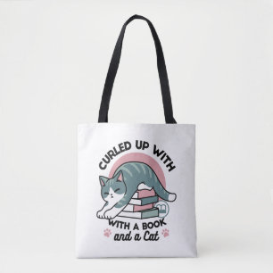 Bolsa Tote Enrolados com um Livro e um Gato - Leitura de Gato