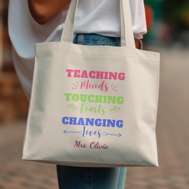 Bolsa Tote Ensinando Mentes Mudando Vidas Professora Colorida (Criador carregado)