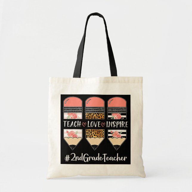 Bolsa Tote Ensinar Amor Inspire 2ndGradeProfessora Lápis Prof (Frente)
