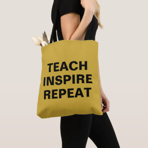 Bolsa Tote Ensine Inspire Repita Design Motivacional M Dourad
