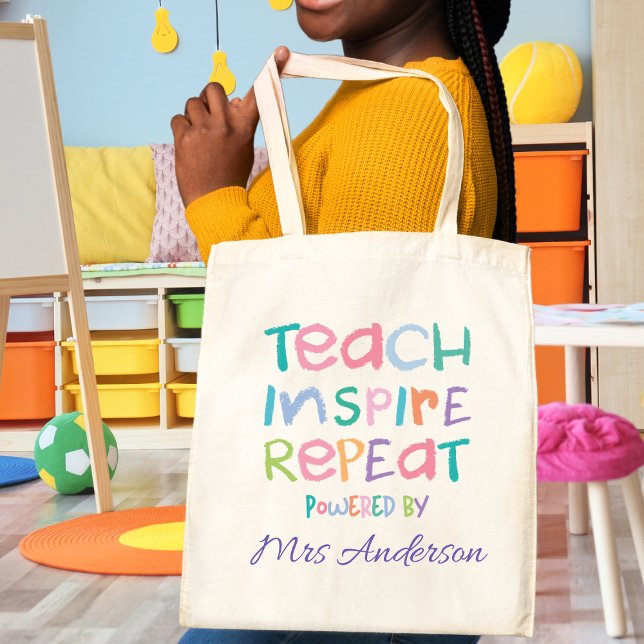Bolsa Tote Ensine Inspire Repita Diversão Presente de Profess (Criador carregado)