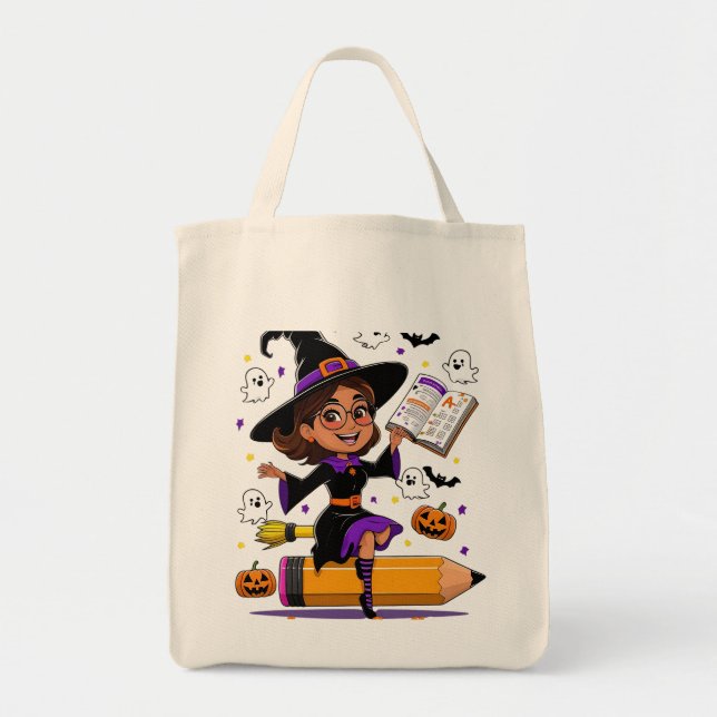 Bolsa Tote Ensino é um Grito Total – Professora de Halloween (Frente)