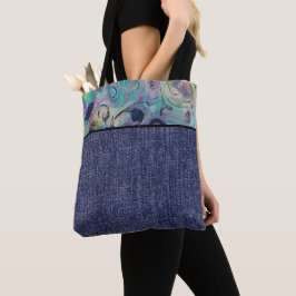 Bolsa Tote Enxertos púrpura e azuis e denim