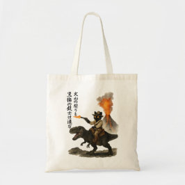 Bolsa Tote Epic Black Cat Cowboy Riding Dinosaur with Volcano